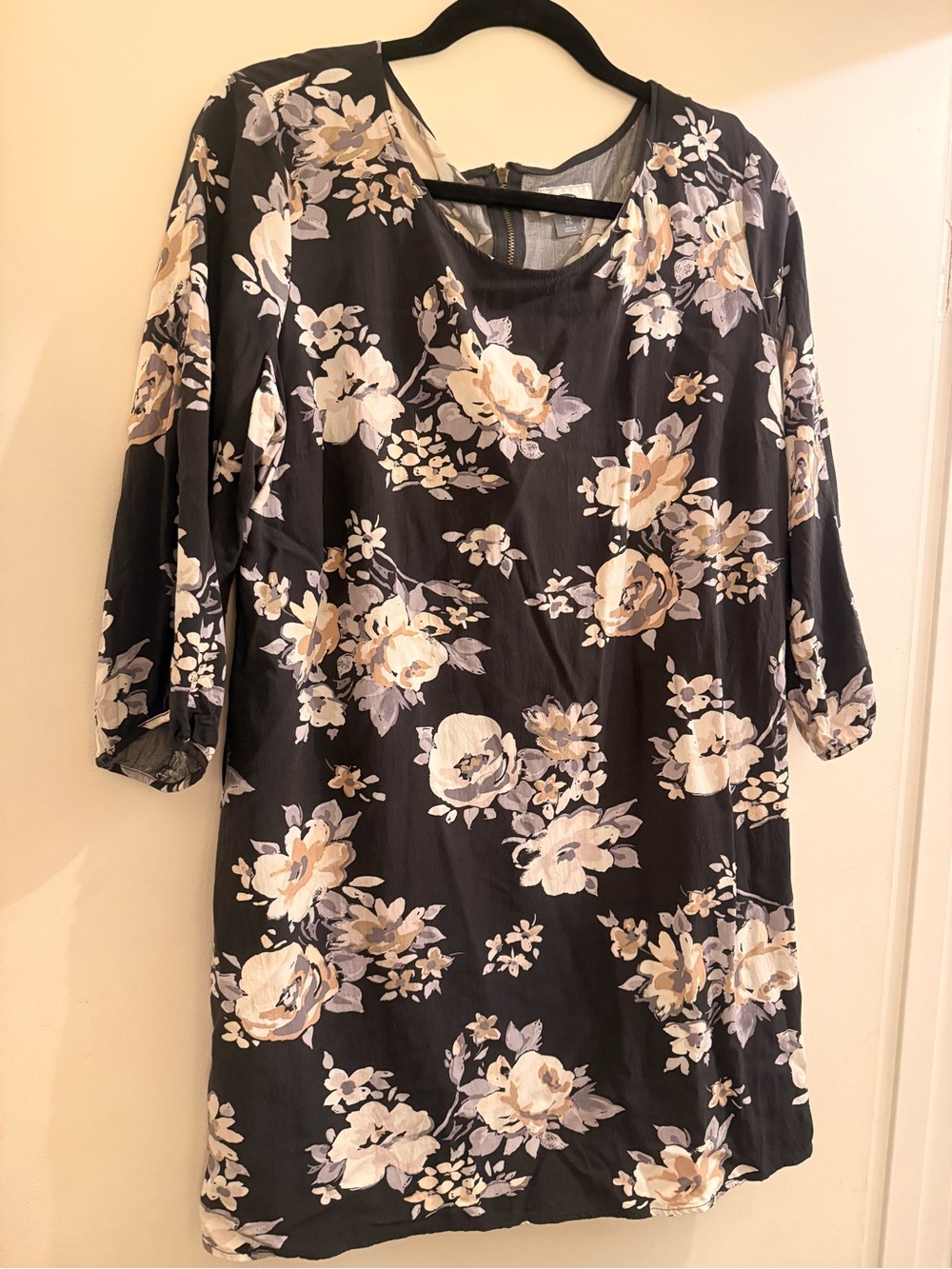 Old Navy Charcoal Gray Floral Knee-Length Shift Dress